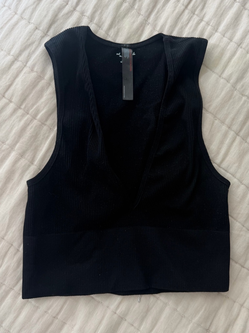 Urban Outfitters Black Ribbed Deep V Tank